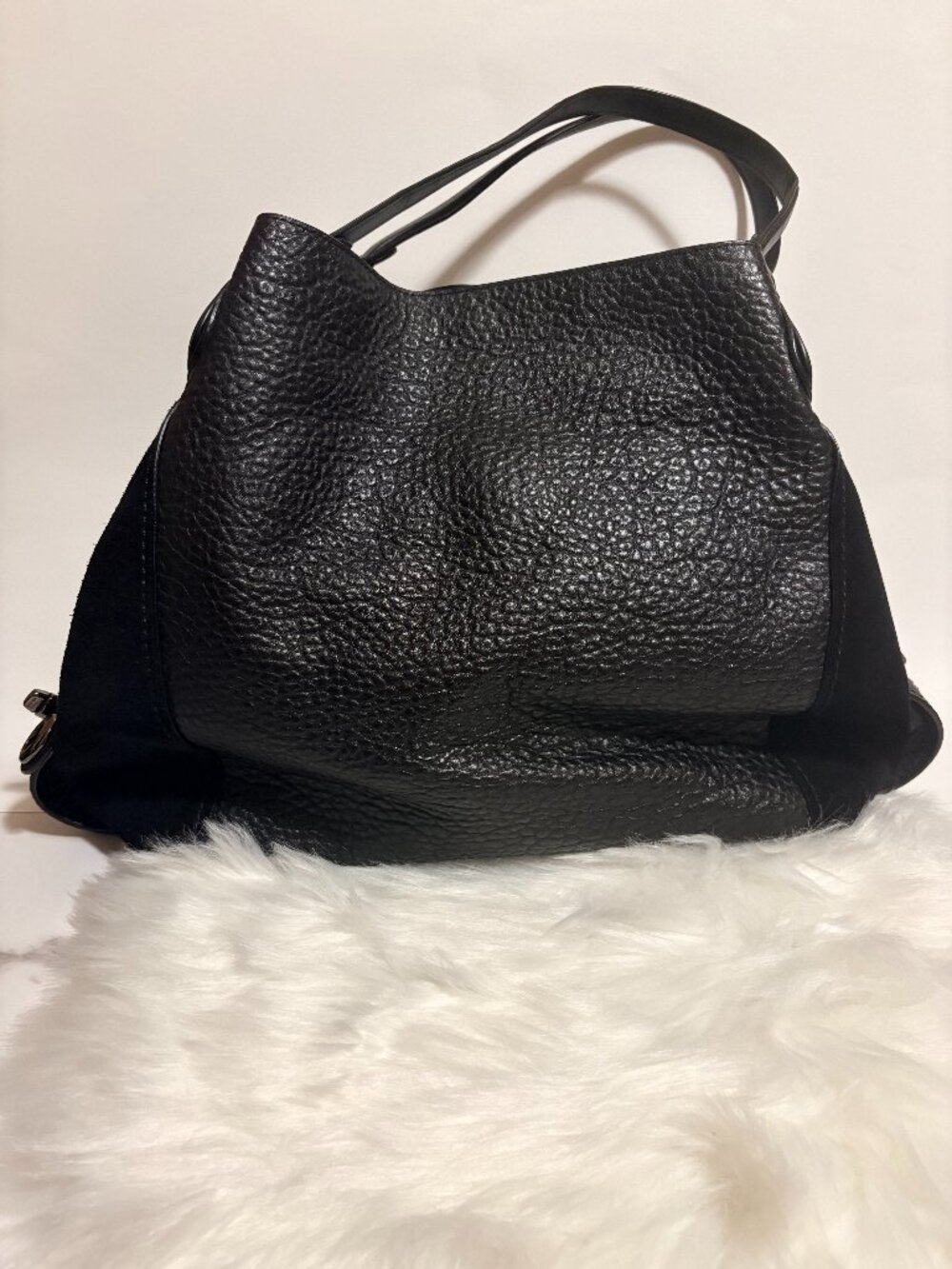 Coach Edie 31 Black Pebbled Leather & Suede Shoulder Hobo Bag NWOT